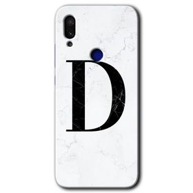 Xiaomi Redmi Note 7 Beyaz Mermer Desenli D Harfi Baskılı Uyumlu Silikon Kılıf