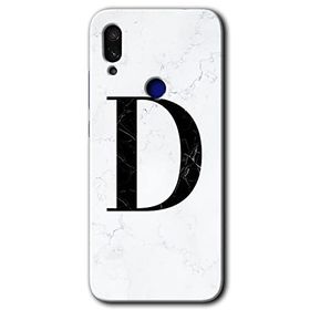 Xiaomi Redmi Note 7 Beyaz Mermer Desenli D Harfi Baskılı Uyumlu Silikon Kılıf