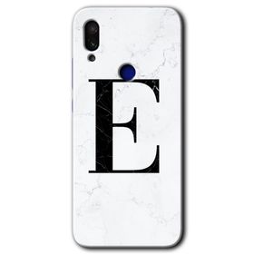Xiaomi Redmi Note 7 Beyaz Mermer Desenli E Harfi Baskılı Uyumlu Silikon Kılıf