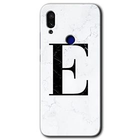 Xiaomi Redmi Note 7 Beyaz Mermer Desenli E Harfi Baskılı Uyumlu Silikon Kılıf