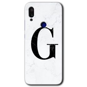 Xiaomi Redmi Note 7 Beyaz Mermer Desenli G Harfi Baskılı Uyumlu Silikon Kılıf
