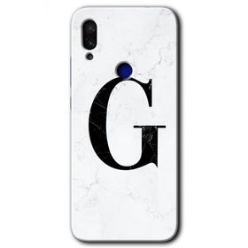 Xiaomi Redmi Note 7 Beyaz Mermer Desenli G Harfi Baskılı Uyumlu Silikon Kılıf