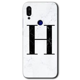 Xiaomi Redmi Note 7 Beyaz Mermer Desenli H Harfi Baskılı Uyumlu Silikon Kılıf