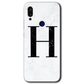 Xiaomi Redmi Note 7 Beyaz Mermer Desenli H Harfi Baskılı Uyumlu Silikon Kılıf