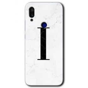 Xiaomi Redmi Note 7 Beyaz Mermer Desenli İ Harfi Baskılı Uyumlu Silikon Kılıf