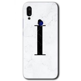 Xiaomi Redmi Note 7 Beyaz Mermer Desenli İ Harfi Baskılı Uyumlu Silikon Kılıf
