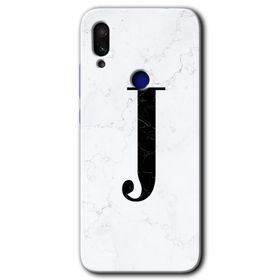 Xiaomi Redmi Note 7 Beyaz Mermer Desenli J Harfi Baskılı Uyumlu Silikon Kılıf