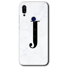 Xiaomi Redmi Note 7 Beyaz Mermer Desenli J Harfi Baskılı Uyumlu Silikon Kılıf