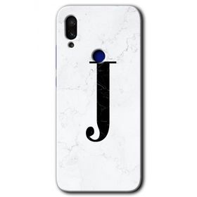 Xiaomi Redmi Note 7 Beyaz Mermer Desenli J Harfi Baskılı Uyumlu Silikon Kılıf