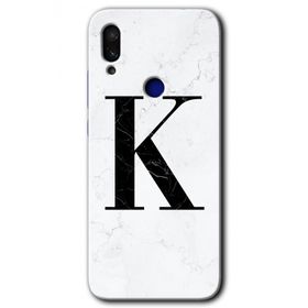 Xiaomi Redmi Note 7 Beyaz Mermer Desenli K Harfi Baskılı Uyumlu Silikon Kılıf