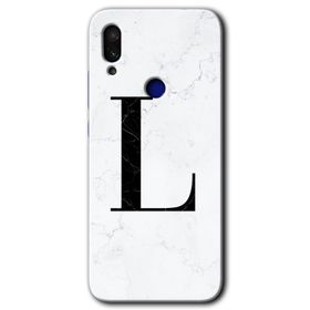 Xiaomi Redmi Note 7 Beyaz Mermer Desenli L Harfi Baskılı Uyumlu Silikon Kılıf