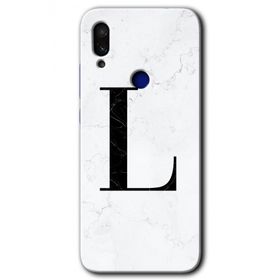 Xiaomi Redmi Note 7 Beyaz Mermer Desenli L Harfi Baskılı Uyumlu Silikon Kılıf
