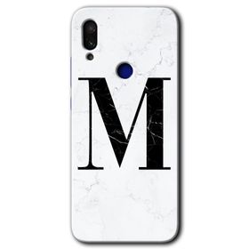 Xiaomi Redmi Note 7 Beyaz Mermer Desenli M Harfi Baskılı Uyumlu Silikon Kılıf