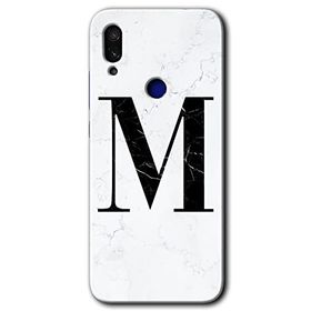 Xiaomi Redmi Note 7 Beyaz Mermer Desenli M Harfi Baskılı Uyumlu Silikon Kılıf
