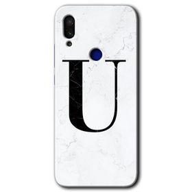 Xiaomi Redmi Note 7 Beyaz Mermer Desenli M Harfi Baskılı Uyumlu Silikon Kılıf