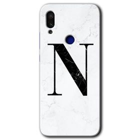 Xiaomi Redmi Note 7 Beyaz Mermer Desenli M Harfi Baskılı Uyumlu Silikon Kılıf