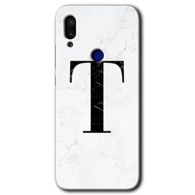 Xiaomi Redmi Note 7 Beyaz Mermer Desenli M Harfi Baskılı Uyumlu Silikon Kılıf