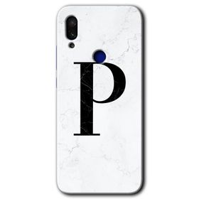Xiaomi Redmi Note 7 Beyaz Mermer Desenli M Harfi Baskılı Uyumlu Silikon Kılıf