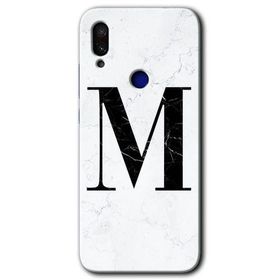 Xiaomi Redmi Note 7 Beyaz Mermer Desenli M Harfi Baskılı Uyumlu Silikon Kılıf