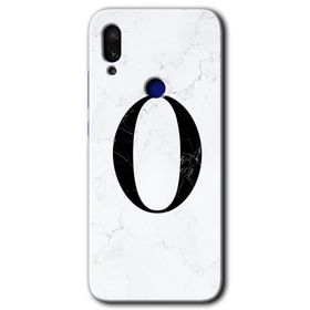 Xiaomi Redmi Note 7 Beyaz Mermer Desenli O Harfi Baskılı Uyumlu Silikon Kılıf