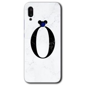 Xiaomi Redmi Note 7 Beyaz Mermer Desenli O Harfi Baskılı Uyumlu Silikon Kılıf