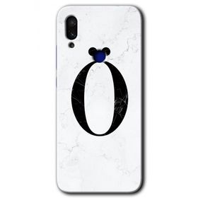 Xiaomi Redmi Note 7 Beyaz Mermer Desenli O Harfi Baskılı Uyumlu Silikon Kılıf