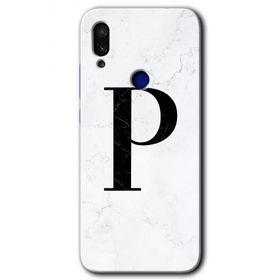 Xiaomi Redmi Note 7 Beyaz Mermer Desenli P Harfi Baskılı Uyumlu Silikon Kılıf