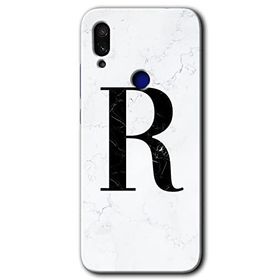 Xiaomi Redmi Note 7 Beyaz Mermer Desenli R Harfi Baskılı Uyumlu Silikon Kılıf