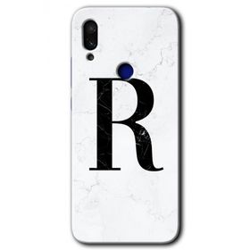 Xiaomi Redmi Note 7 Beyaz Mermer Desenli R Harfi Baskılı Uyumlu Silikon Kılıf