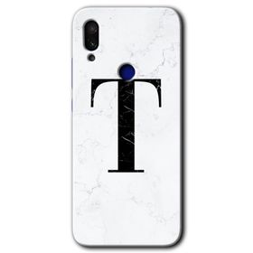 Xiaomi Redmi Note 7 Beyaz Mermer Desenli T Harfi Baskılı Uyumlu Silikon Kılıf