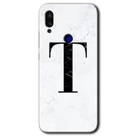 Xiaomi Redmi Note 7 Beyaz Mermer Desenli T Harfi Baskılı Uyumlu Silikon Kılıf