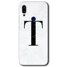 Xiaomi Redmi Note 7 Beyaz Mermer Desenli T Harfi Baskılı Uyumlu Silikon Kılıf