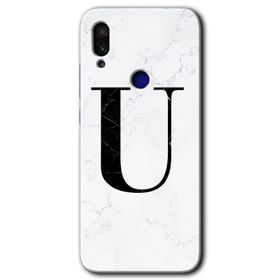Xiaomi Redmi Note 7 Beyaz Mermer Desenli U Harfi Baskılı Uyumlu Silikon Kılıf