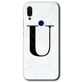 Xiaomi Redmi Note 7 Beyaz Mermer Desenli U Harfi Baskılı Uyumlu Silikon Kılıf