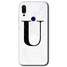 Xiaomi Redmi Note 7 Beyaz Mermer Desenli U Harfi Baskılı Uyumlu Silikon Kılıf