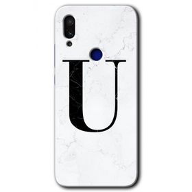 Xiaomi Redmi Note 7 Beyaz Mermer Desenli U Harfi Baskılı Uyumlu Silikon Kılıf