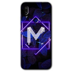 Xiaomi Redmi Note 7 Dark Neon Yaprak M Harfi Baskılı Uyumlu Silikon Kılıf