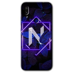 Xiaomi Redmi Note 7 Dark Neon Yaprak N Harfi Baskılı Uyumlu Silikon Kılıf
