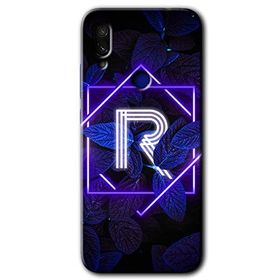 Xiaomi Redmi Note 7 Dark Neon Yaprak R Harfi Baskılı Uyumlu Silikon Kılıf