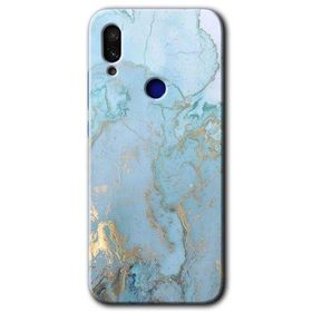 Xiaomi Redmi Note 7 Mavi Gold Mermer Baskılı Uyumlu Silikon Kılıf