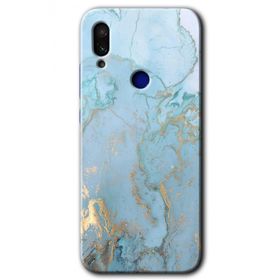 Xiaomi Redmi Note 7 Mavi Gold Mermer Baskılı Uyumlu Silikon Kılıf