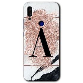 Xiaomi Redmi Note 7 Pembe Mermer Desenli A Harfi Baskılı Uyumlu Silikon Kılıf