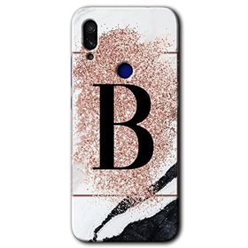 Xiaomi Redmi Note 7 Pembe Mermer Desenli B Harfi Baskılı Uyumlu Silikon Kılıf