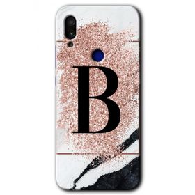 Xiaomi Redmi Note 7 Pembe Mermer Desenli B Harfi Baskılı Uyumlu Silikon Kılıf