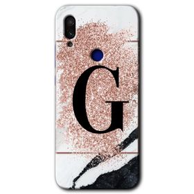 Xiaomi Redmi Note 7 Pembe Mermer Desenli C Harfi Baskılı Uyumlu Silikon Kılıf