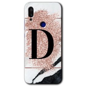 Xiaomi Redmi Note 7 Pembe Mermer Desenli C Harfi Baskılı Uyumlu Silikon Kılıf