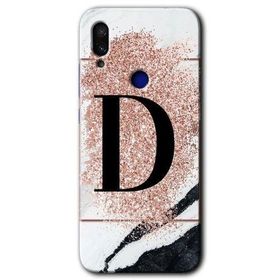 Xiaomi Redmi Note 7 Pembe Mermer Desenli D Harfi Baskılı Uyumlu Silikon Kılıf