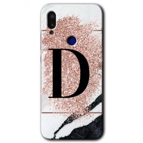 Xiaomi Redmi Note 7 Pembe Mermer Desenli D Harfi Baskılı Uyumlu Silikon Kılıf