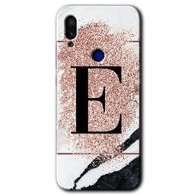 Xiaomi Redmi Note 7 Pembe Mermer Desenli E Harfi Baskılı Uyumlu Silikon Kılıf