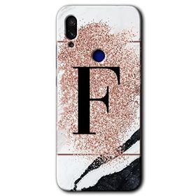 Xiaomi Redmi Note 7 Pembe Mermer Desenli F Harfi Baskılı Uyumlu Silikon Kılıf